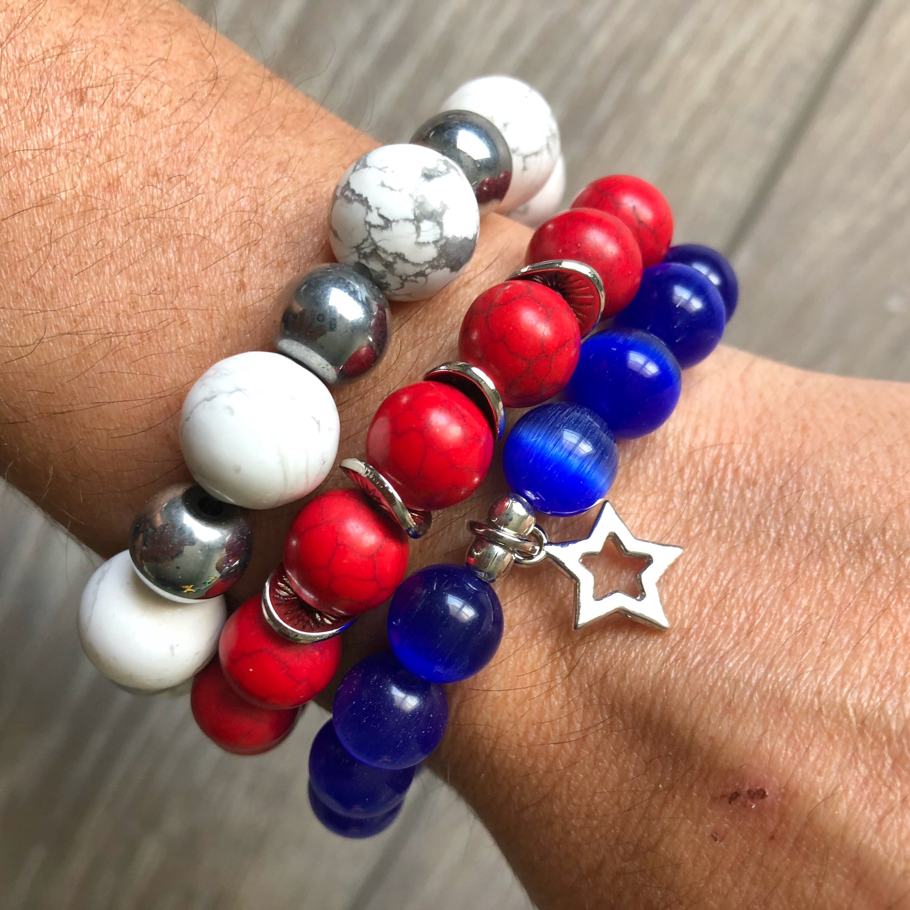 Red white and outlet blue beaded bracelets