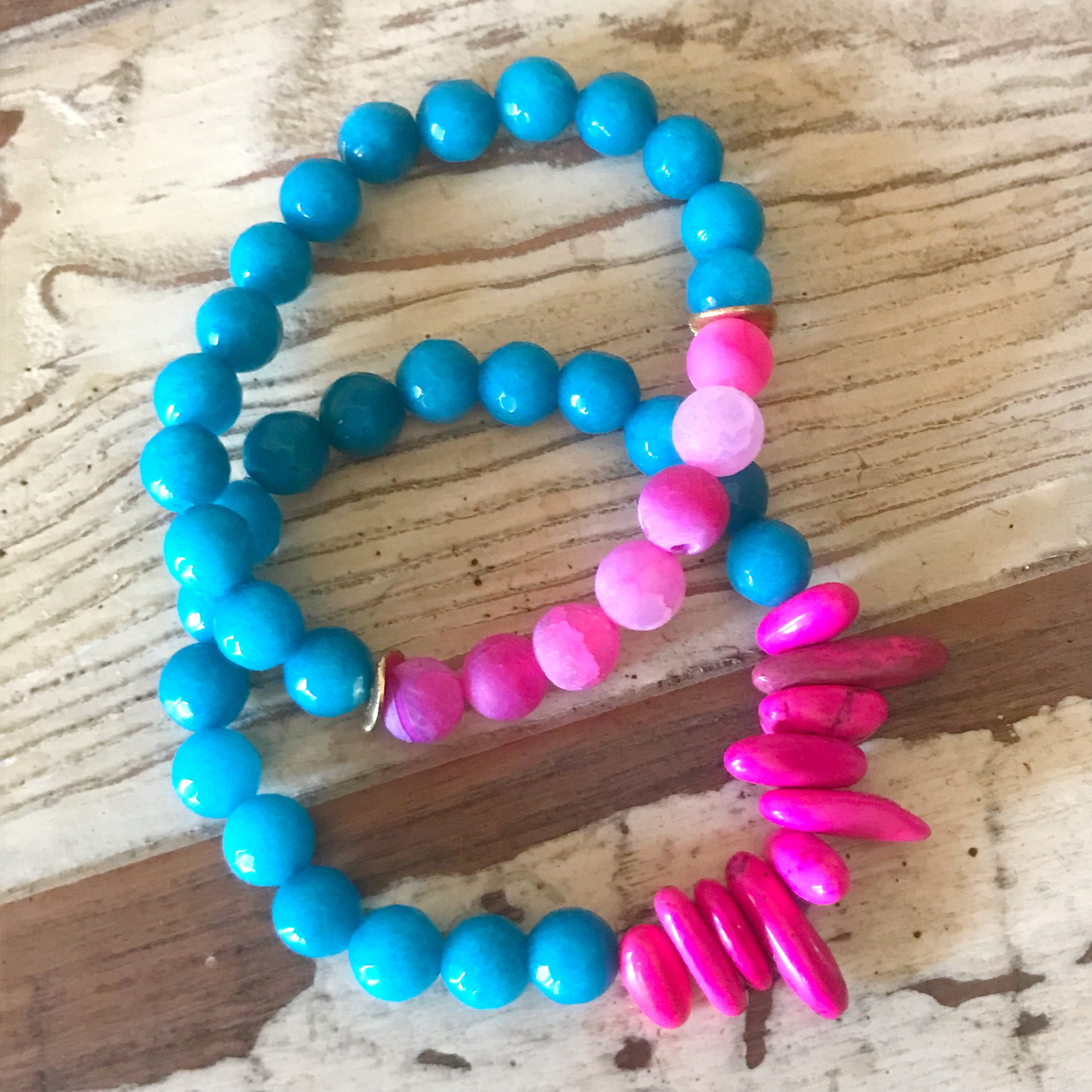 Rice Bead Braided Bracelet Love - Pink/Turquoise main image 0