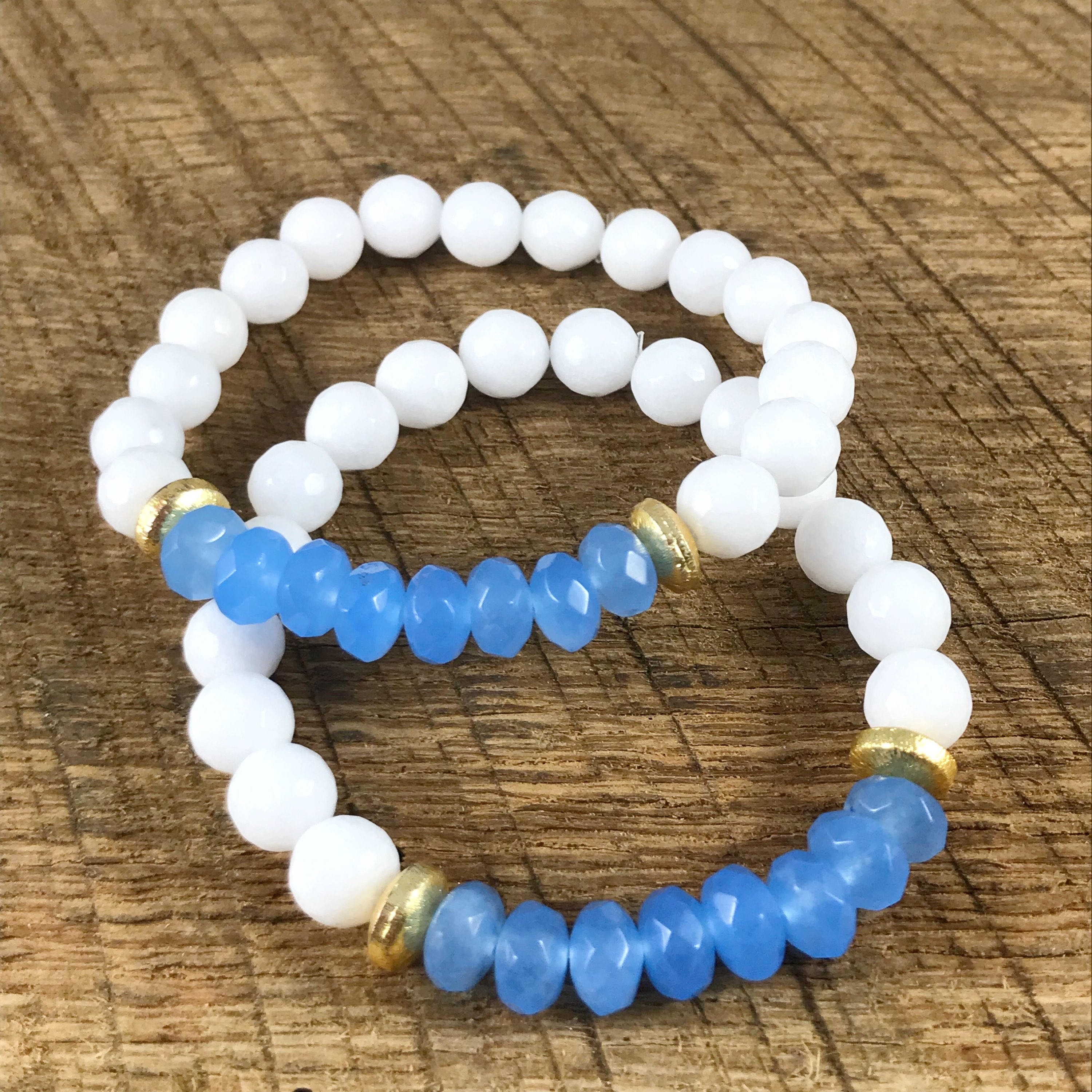 Blue and White Bracelet Blue Bead Bracelet White Bead | Etsy
