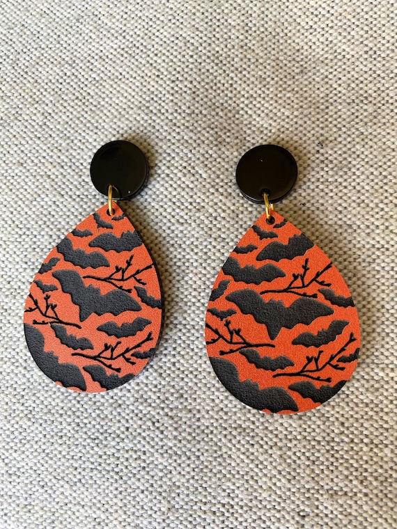 Orange Earrings Orange and Black Earrings Halloween Earrings Fall Earrings Lightweight Earrings