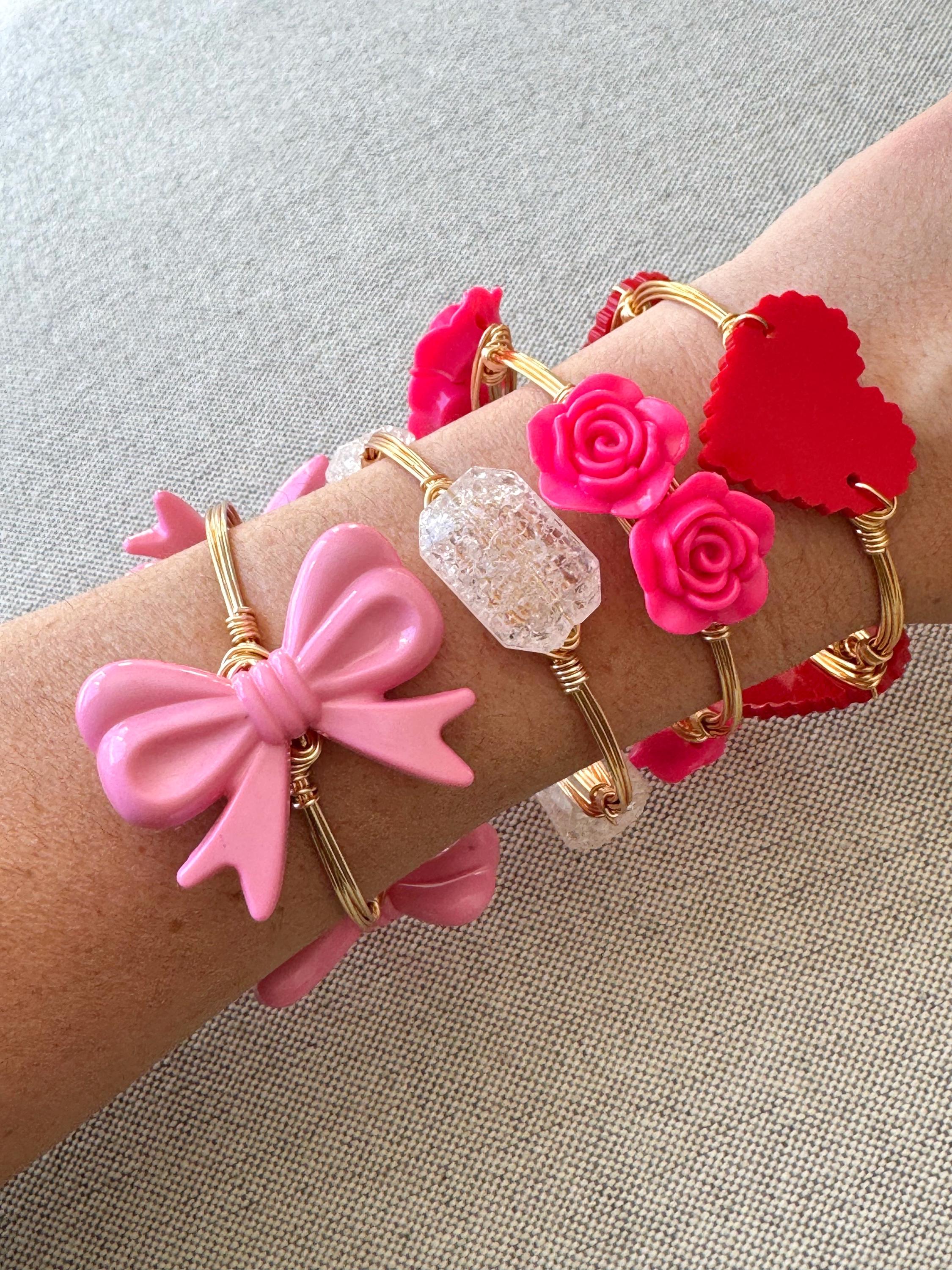 Pink Acrylic Bow Bangle, Pink Bangle, Pink Acrylic Bangle, Gold