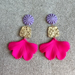 Pink and  Gold Earrings, Pink and Purple Earrings, Statement Earrings, Lightweight Earrings, Valentine Earrings, Spring Earrings