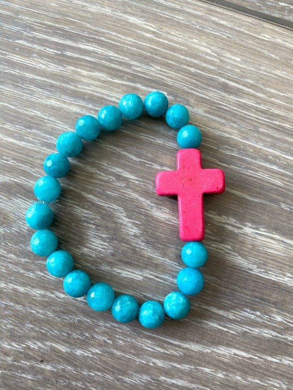 Pink and Turquoise Bead Bracelet , Turquoise Agate Bracelet  display picture 2