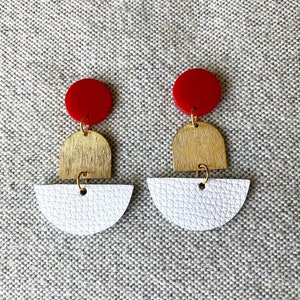 Red and White Leather Earrings, Red and White Earrings, Lightweight Earrings, UGA Earrings, Georgia Earrings, Valentines Earrings