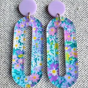Pink and Purple Earrings, Acrylic Earrings, Lightweight Earrings, Statement Earrings, Purple Earrings, Floral Earrings