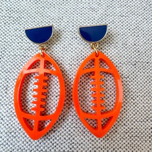 Navy and Orange Football Earrings, Navy and Orange Acrylic Earrings, Football Earrings, Auburn Earrings, Auburn Jewelry