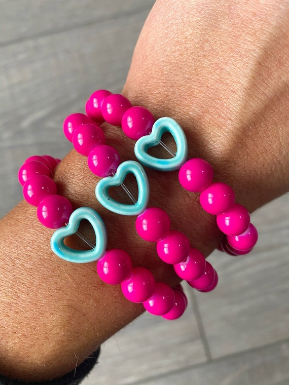 Pink and Turquoise Bead Bracelet, Turquoise Heart Bracelet  display picture 3