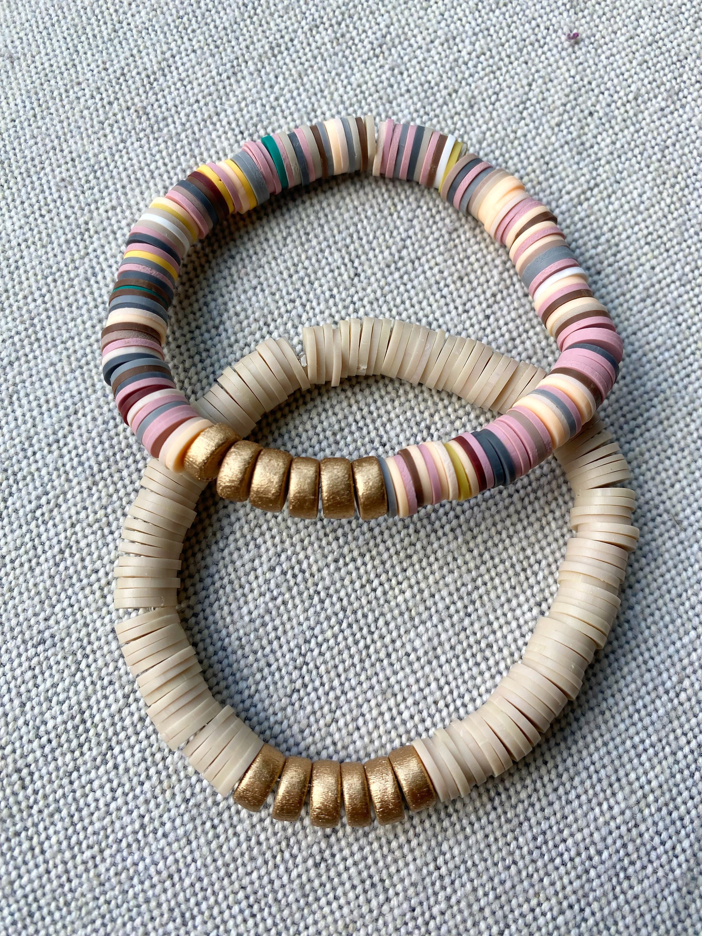 6mm Neutrals, Black, White, Brown and Tan Handmade Polymer Clay Beads, 17  Inch Strand, 6mm Beads, Disc Flat Beads 