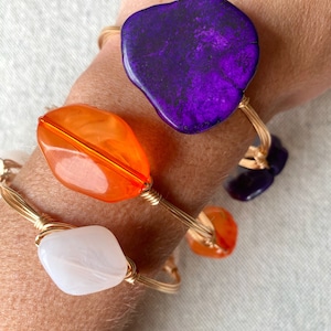 Purple Jasper Slab Wire Wrap Bangle Bracelet, Purple Jasper Bangle, Purple Bead Bangle, Bourbon and Bowties Inspired, Purple Bangle