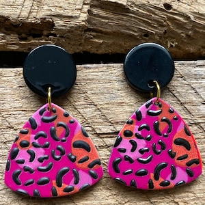 Pink Leopard Earrings, Acrylic Earrings, Lightweight Earrings, Statement Earrings, Pink Earrings, Leopard Print Earrings