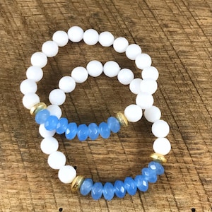 Blue and White Bracelet, Blue Bead Bracelet, White Bead Bracelet, Light Blue Bracelet, Baby Blue and White Bracelet