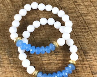 Bracciale blu e bianco, braccialetto con perline blu, braccialetto con perline bianche, braccialetto azzurro, braccialetto azzurro e bianco