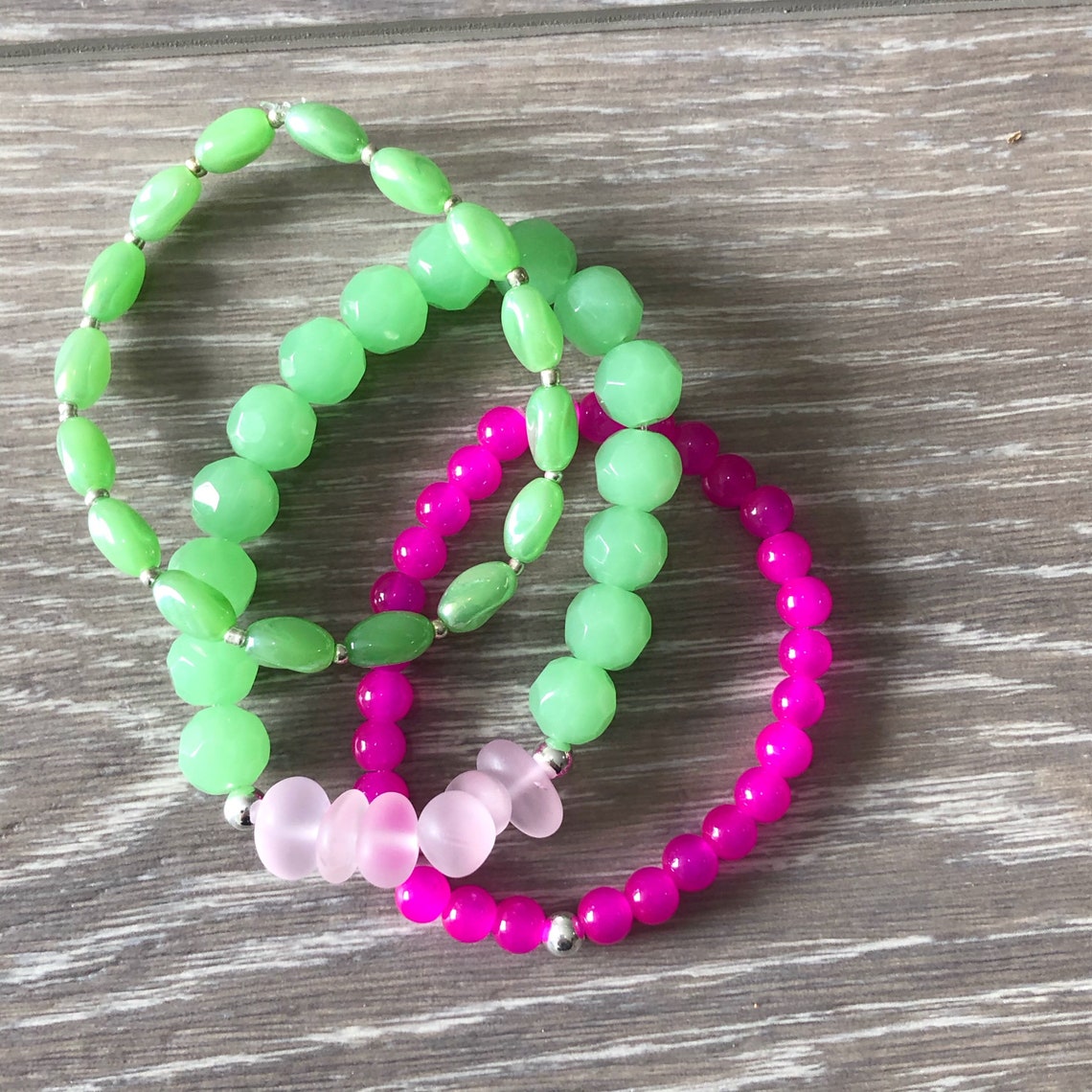 Pink and Green Bracelet Pink and Green Beaded Bracelet Pink - Etsy