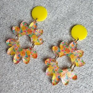 Yellow Floral Acrylic Earrings, Yellow Earrings, Lightweight Earrings, Yellow Acrylic Earrings, Floral Earrings