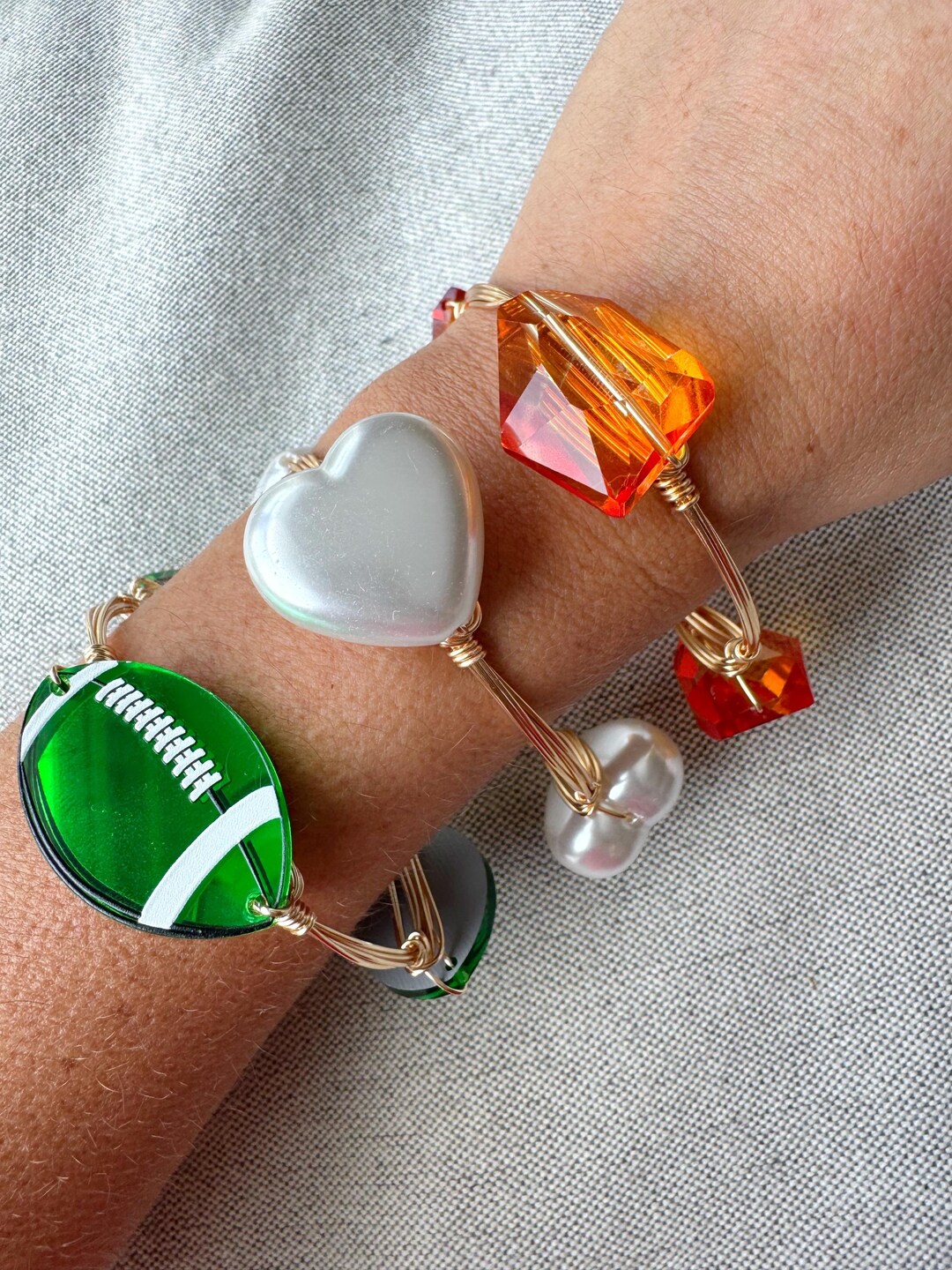 Green Football Beaded Bangle, Football Bangle, Bourbon and Boweties ...