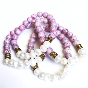 Freshwater Pearl and Amethyst Beaded Bracelet, Freshwater Pearl Bracelet, Pearl Bracelet, Amethyst Bead Bracelet, Pink Bead Bracelet