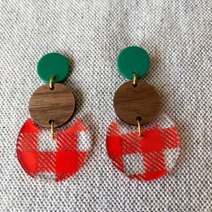 Green and Red Earrings, Red and Green Earrings, Christmas Earrings, Acrylic Earrings, Lightweight Earrings, Holiday Earrings