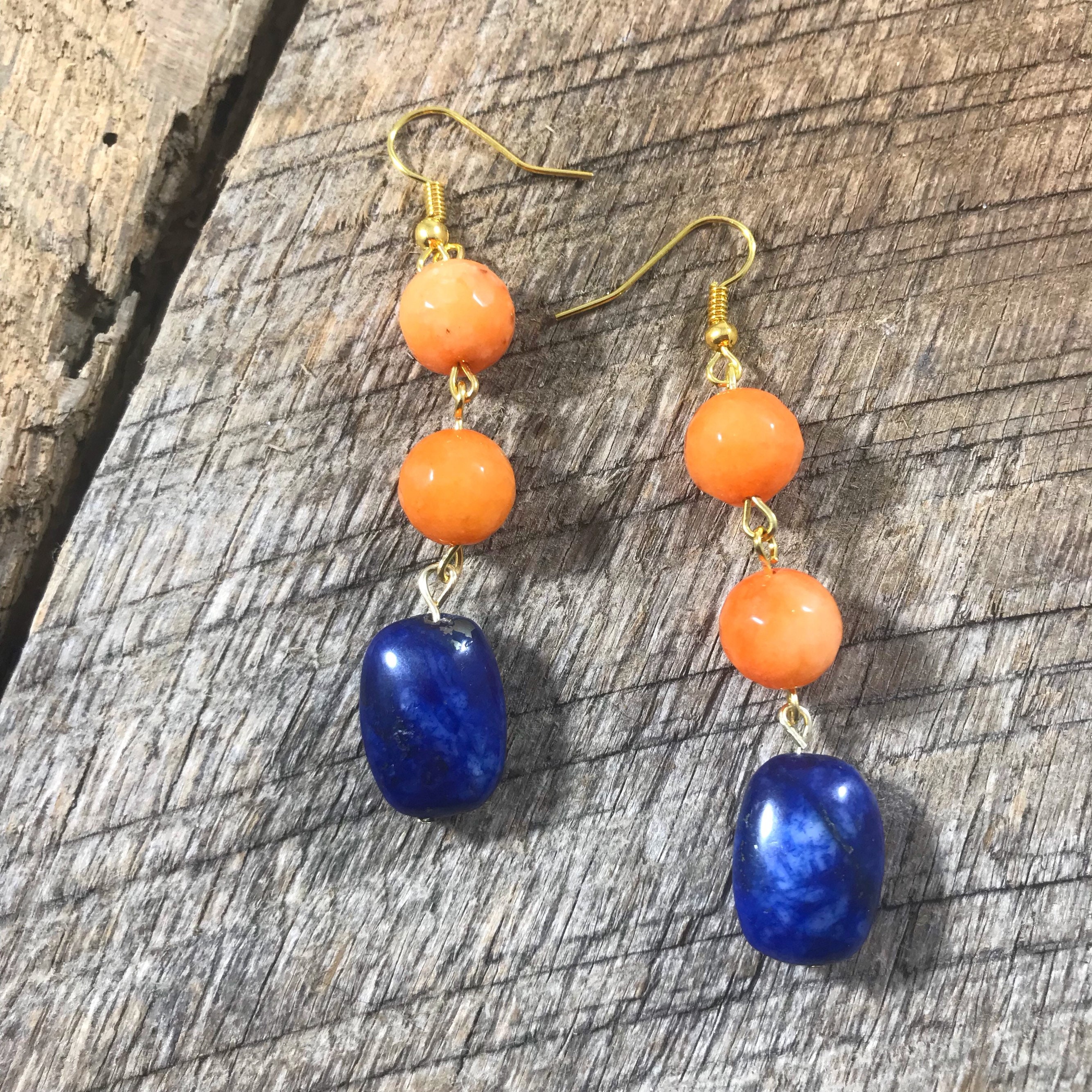 Purple and Orange Earrings Clemson Earrings Purple Drop Earrings Purple and Orange Beaded Earrings Orange Drop Earrings