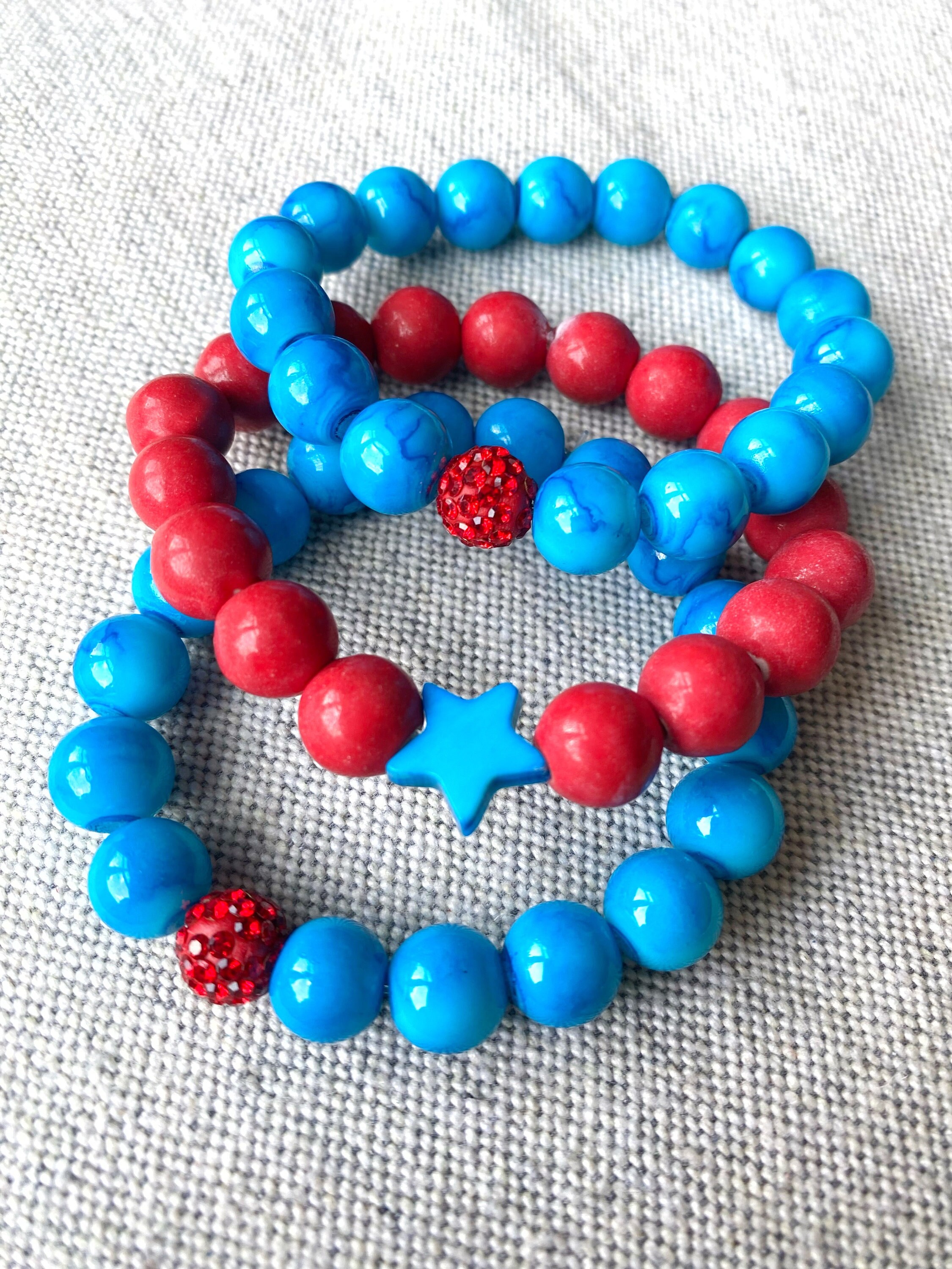 redLine ブレスレット カリビアンブルー Red and Blue Beaded Bracelet 