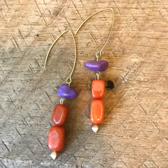 Purple and Orange Earrings Clemson Earrings Purple Drop Earrings Purple and Orange Beaded Earrings Orange Drop Earrings