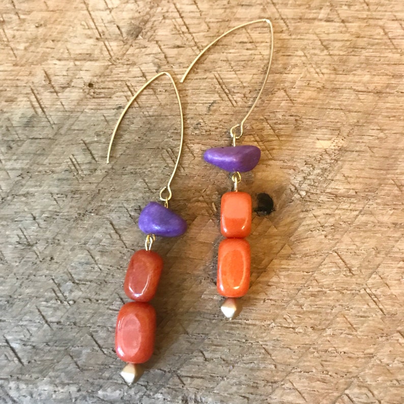 Purple and Orange Earrings Clemson Earrings Purple Drop Earrings Purple and Orange Beaded Earrings Orange Drop Earrings