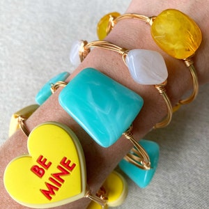 Yellow Heart Bangle, Yellow Conversation Heart Bangle, Bourbon and Boweties Inspired, Heart Bangle, Yellow Bead Bangle, Valentine&#39;s Bangle