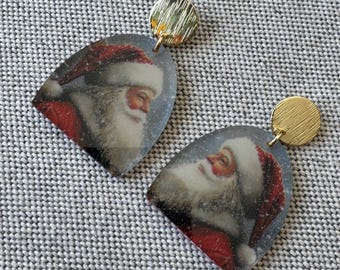Santa Earrings, Santa Claus Earrings, Christmas Earrings, Christmas Jewelry, Lightweight Earrings, Red and White Earrings