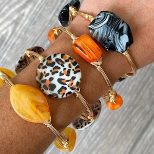 Marigold Wire Wrap Bangle Bracelet, Marigold Bangle, Bourbon and Boweties Inspired, Acrylic Wire Bangle, Yellow Bangle