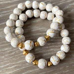 White Bead Bracelet, Beaded Bracelet, White Bracelet, White and Gold Bracelet, White and Gold Beaded Bracelet
