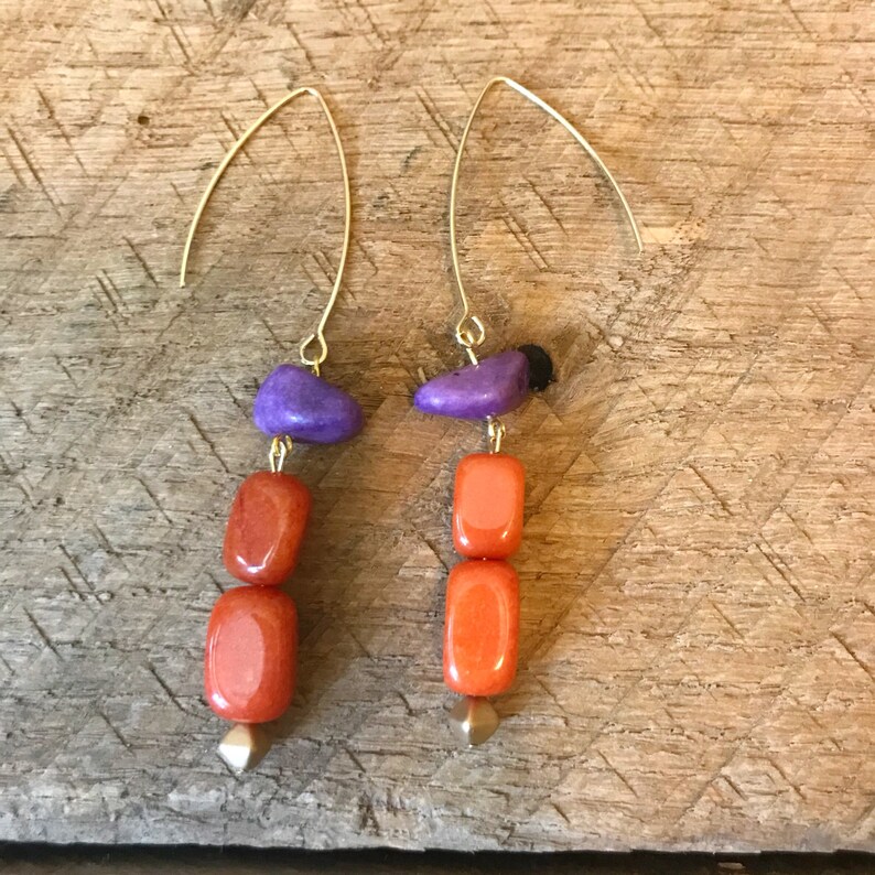 Purple and Orange Earrings Clemson Earrings Purple Drop Earrings Purple and Orange Beaded Earrings Orange Drop Earrings