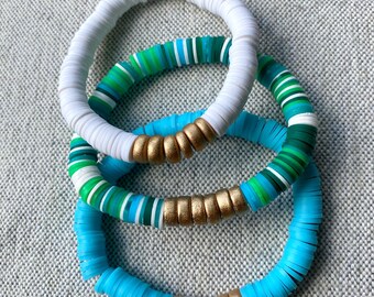 グリーンマルチカラービニールヘイシビーズブレスレット、グリーン