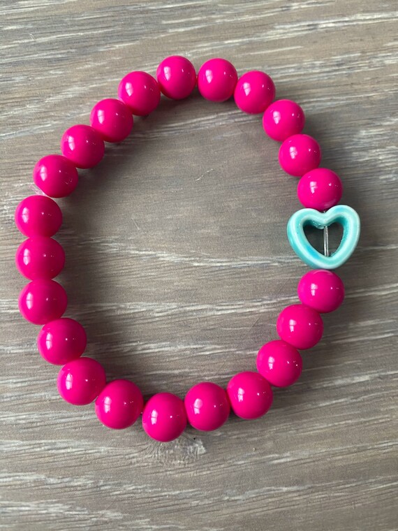 Pink and Turquoise Bead Bracelet, Turquoise Heart Bracelet  display picture 1