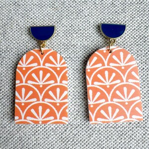 Navy Blue and Orange Beaded Earrings, Blue and Orange Earrings, Blue and Orange Drop Earrings, Orange Earrings, Auburn Earrings