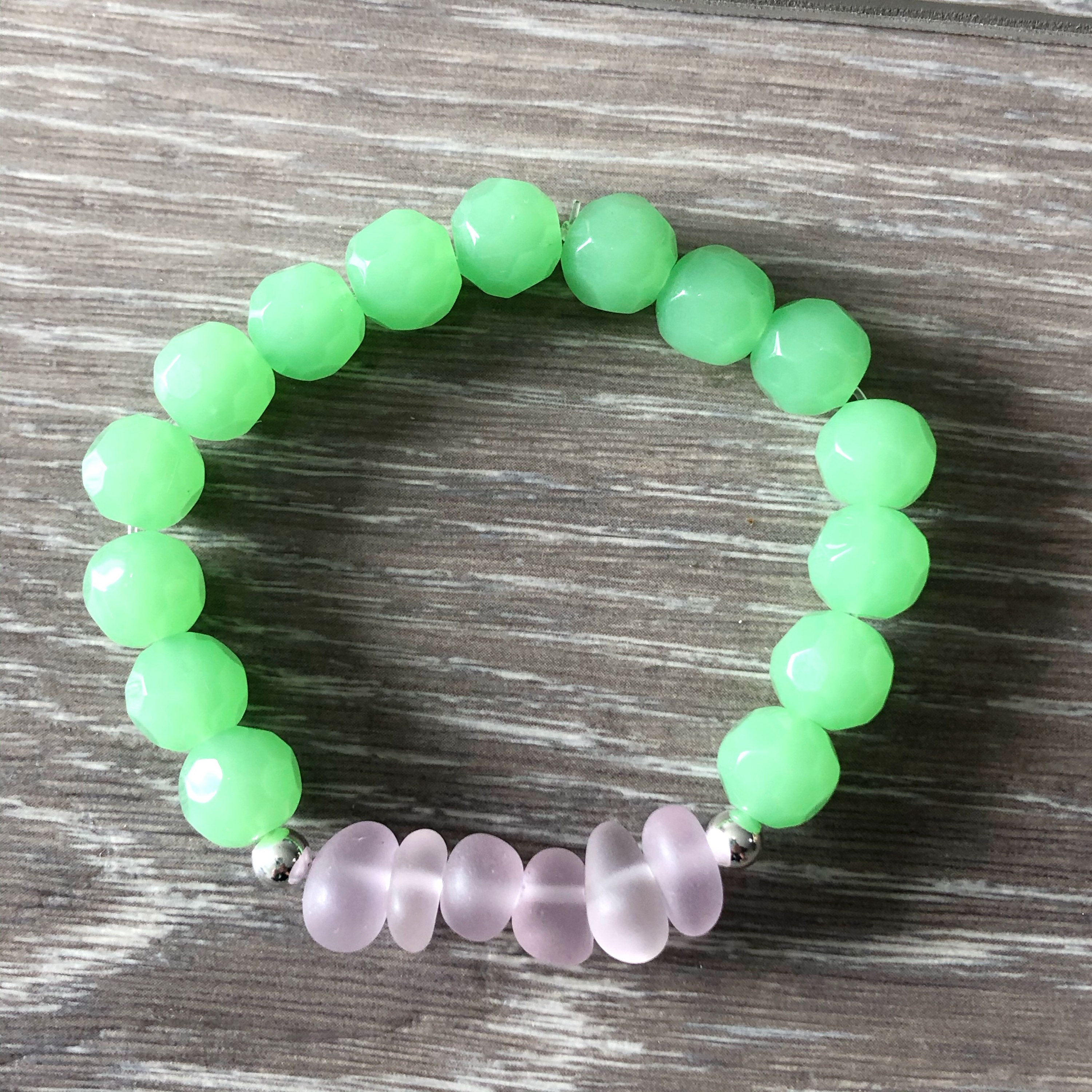 Pink and Green Bracelet Pink and Green Beaded Bracelet Pink Etsy