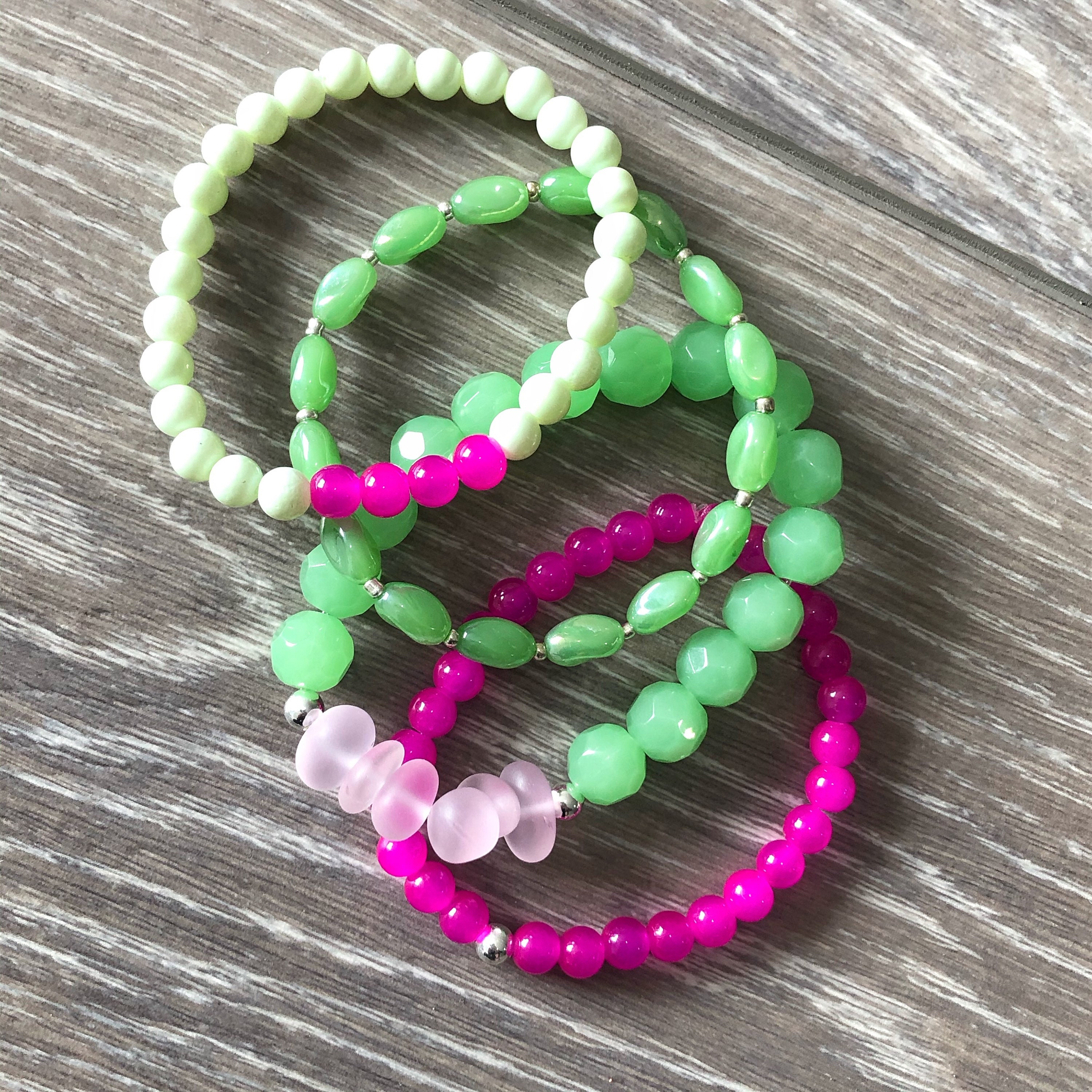 Pink and Green Bracelet Pink and Green Beaded Bracelet Pink - Etsy