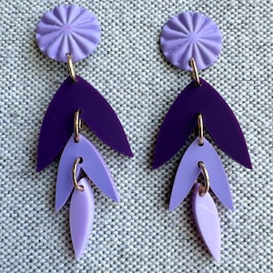 Purple Acrylic Earrings, Lavender Earrings, Lightweight Earrings, Purple Acrylic Earrings,  Floral Earrings, Spring Earrings