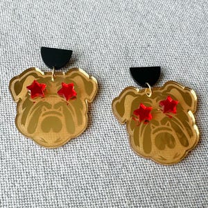Gold Bulldog Earrings, Gold Acrylic Earrings, Bulldog Earrings, Acrylic Earrings, UGA Earrings, UGA Jewelry
