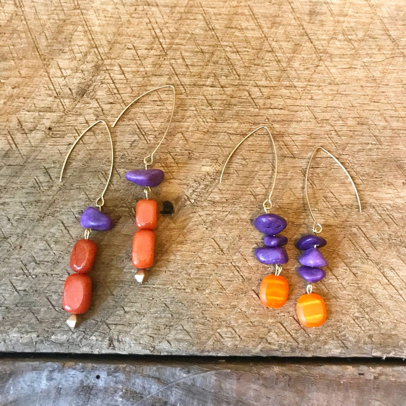 Purple and Orange Earrings Clemson Earrings Purple Drop Earrings Purple and Orange Beaded Earrings Orange Drop Earrings