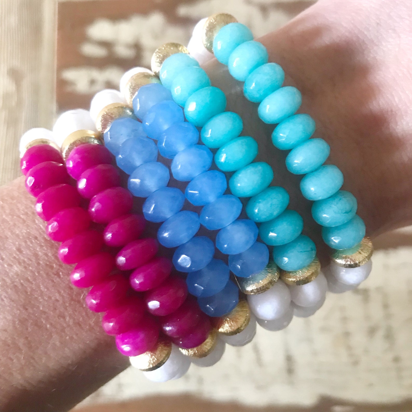 Pink and White Bracelet Pink Bead Bracelet White Bead Etsy