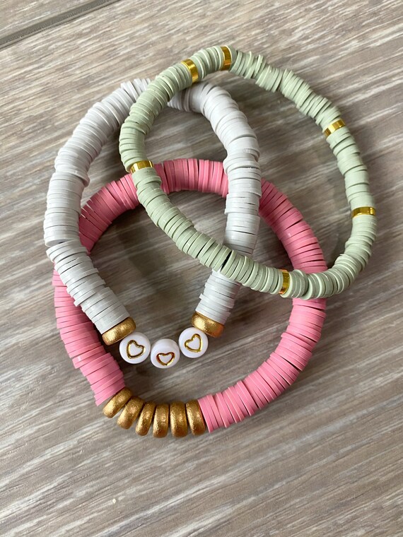 Mauve Pink Vinyl Heishi Bead Bracelet, Mauve Pink Vinyl