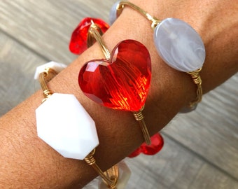 Red Heart Bangle, Red Bangle, Red Acrylic Bangle, Bourbon and