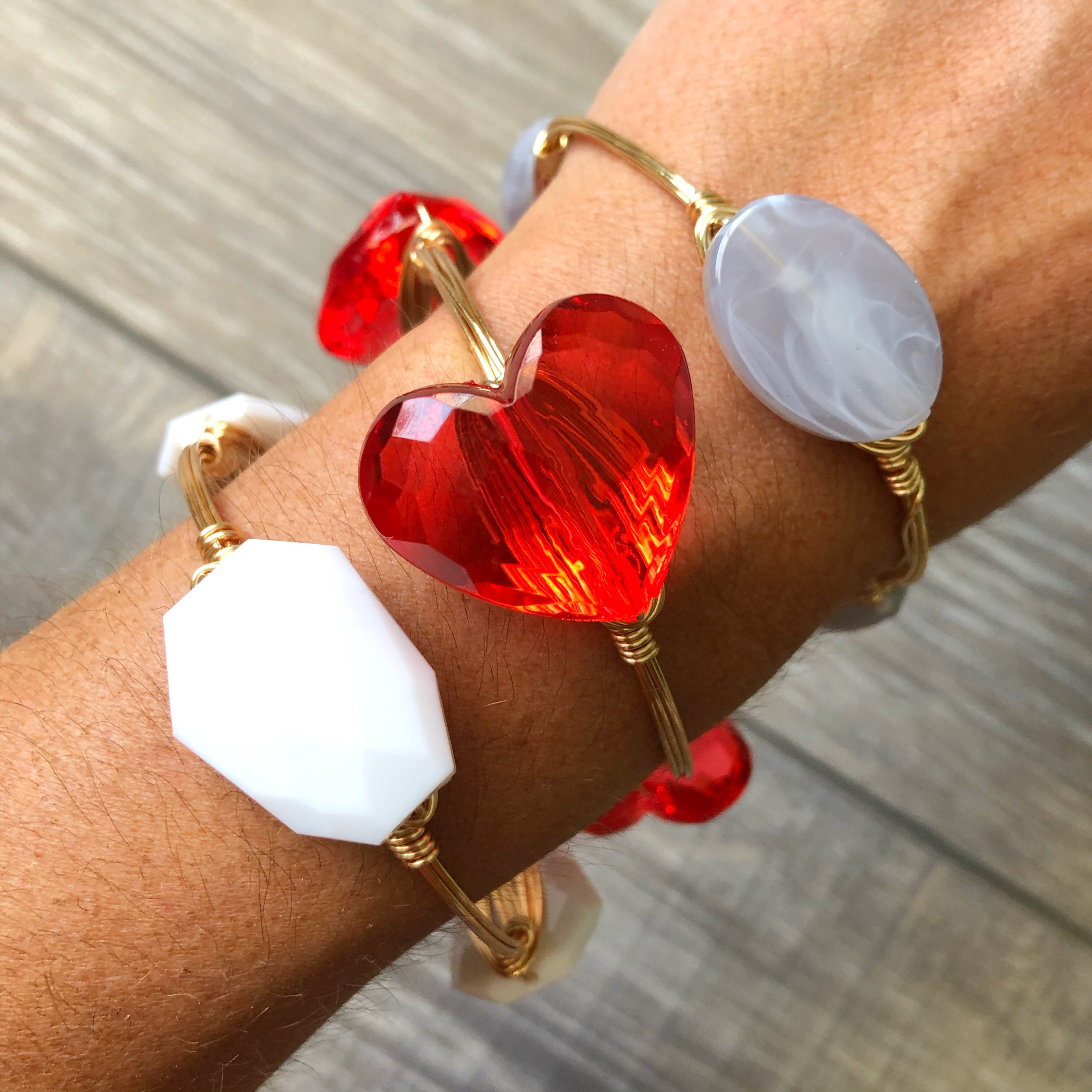 Red Heart Bangle, Red Bangle, Red Acrylic Bangle, Bourbon and
