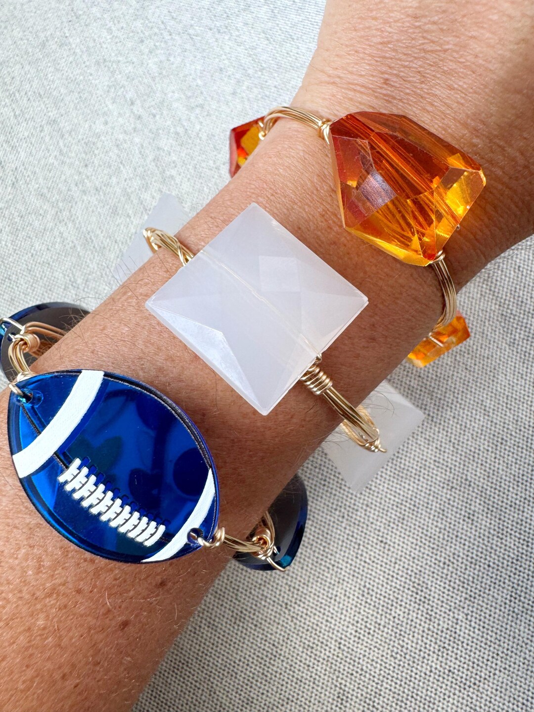 Football Beaded Bangle, Blue Football Bangle, Bourbon and Boweties ...