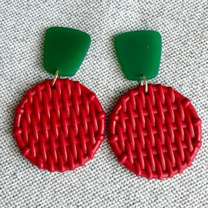 Green and Red Earrings, Red and Green Earrings, Christmas Earrings, Acrylic Earrings, Lightweight Earrings, Holiday Earrings