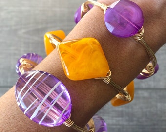 Purple Acrylic Bead Wire Bangle, Purple Bead Bangle, Bourbon And Boweties Inspired, Purple Acrylic Bangle, LSU Bangle, Clemson Bangle