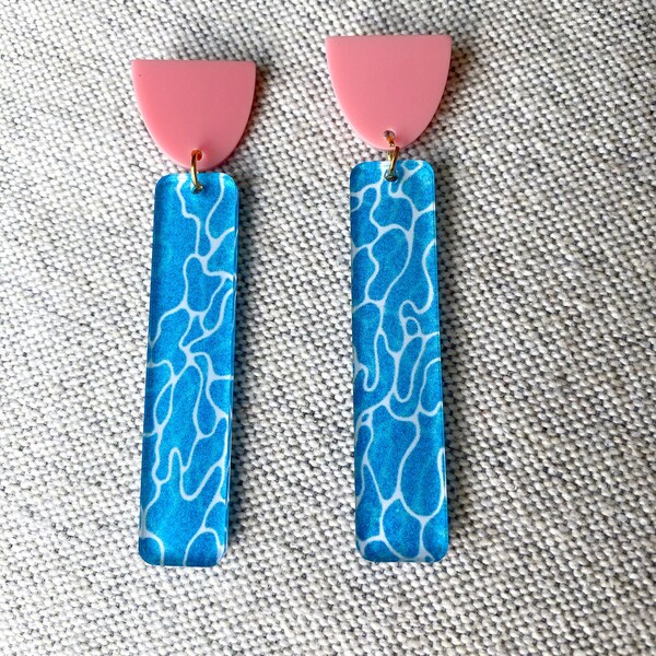 Blue Acrylic Earrings, Acrylic Earrings, Lightweight Earrings, Statement Earrings, Blue and Pink Earrings