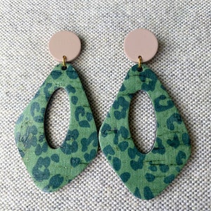 Green Leopard Earrings, Leather Earrings, Lightweight Earrings, Statement Earrings, Green Earrings, Leopard Print Earrings
