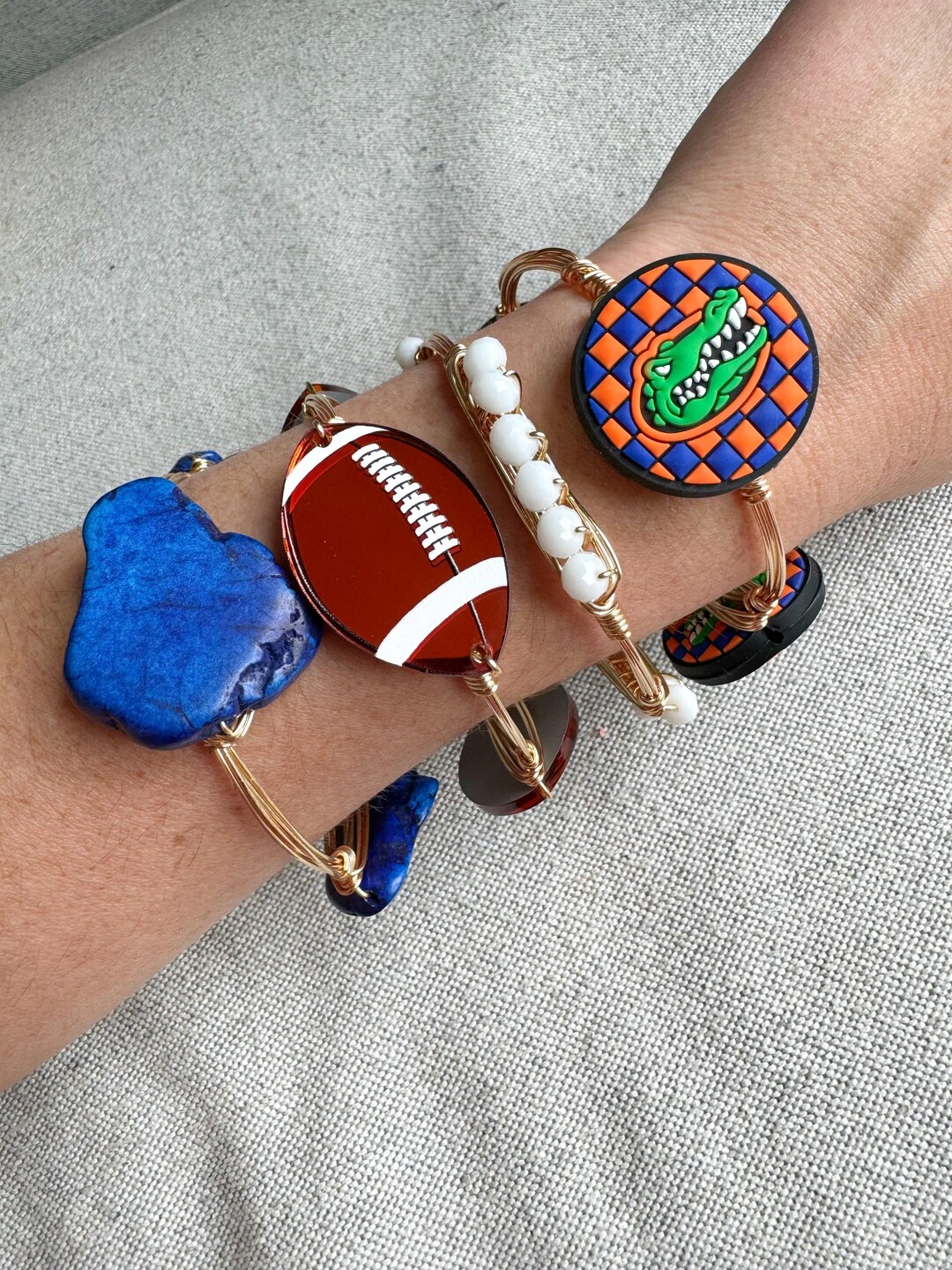 Orange Football Beaded Bangle, Football Bangle, Bourbon and Boweties ...