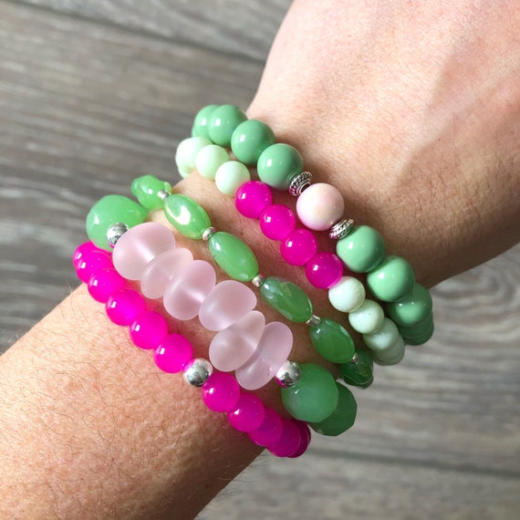 KAMIYA Mexican Beads Bracelet グリーン、ピンク KAMIYA - MEXICAN BRACELET - メキシカンブレスレット - PINK