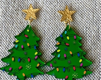 Christmas Tree Earrings, Christmas Earrings, Christmas Jewelry, Green Earrings, Lightweight Christmas Earrings